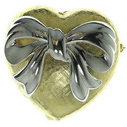 Heart Bow Brooch-Pin Gold-Tone & Silver-Tone Colored #LQP293