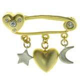 Safety Pin Brooch-Pin With Drop Accents Gold-Tone & Silver-Tone Colored #LQP295