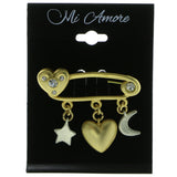 Safety Pin Brooch-Pin With Drop Accents Gold-Tone & Silver-Tone Colored #LQP295