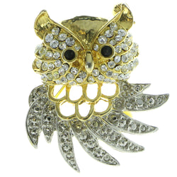 Owl Brooch-Pin With Crystal Accents Gold-Tone & Silver-Tone Colored #LQP297