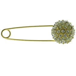 Safety Pin Brooch-Pin With Crystal Accents  Gold-Tone Color #LQP298