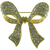 Bow Brooch-Pin With Crystal Accents  Gold-Tone Color #LQP299