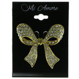 Bow Brooch-Pin With Crystal Accents  Gold-Tone Color #LQP299