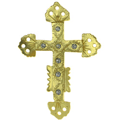 Cross Brooch-Pin With Crystal Accents  Gold-Tone Color #LQP300