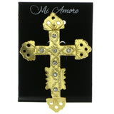 Cross Brooch-Pin With Crystal Accents  Gold-Tone Color #LQP300