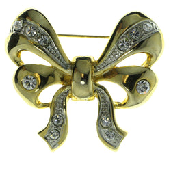 Bow Brooch-Pin With Crystal Accents Gold-Tone & Silver-Tone Colored #LQP302
