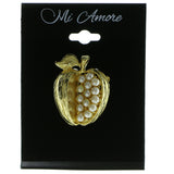 Apples Brooch-Pin With Bead Accents Gold-Tone & White Colored #LQP303