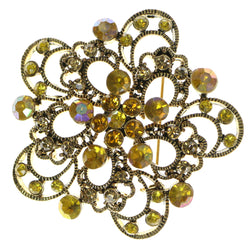 Flower Brooch Pin With Crystal Accents  Gold-Tone Color #LQP30