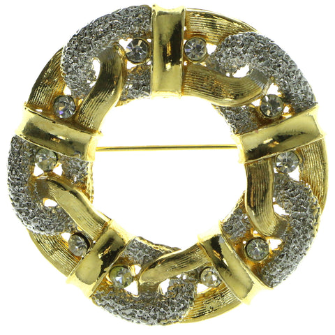 Wreath Brooch-Pin With Crystal Accents Gold-Tone & Silver-Tone Colored #LQP316