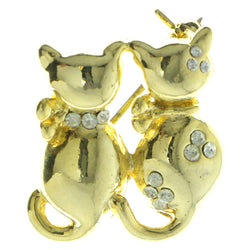 Two Cats Brooch-Pin With Crystal Accents  Gold-Tone Color #LQP317