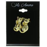 Two Cats Brooch-Pin With Crystal Accents  Gold-Tone Color #LQP317