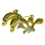 Two Dolphins Brooch-Pin With Crystal Accents  Gold-Tone Color #LQP319