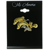 Two Dolphins Brooch-Pin With Crystal Accents  Gold-Tone Color #LQP319
