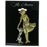 Woman And Dog Brooch-Pin With Crystal Accents Gold-Tone & Silver-Tone Colored #LQP320