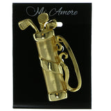 Golf Bag With Clubs Brooch-Pin Gold-Tone Color  #LQP326