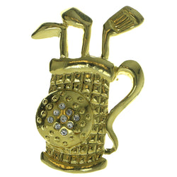 Golf Bag With Clubs Brooch-Pin With Crystal Accents  Gold-Tone Color #LQP328