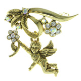 AB Finish Angel Brooch-Pin With Crystal Accents Gold-Tone & Multi Colored #LQP335