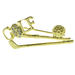 Golf Clubs Brooch-Pin With Crystal Accents  Gold-Tone Color #LQP336