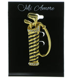 Golf Bag With Clubs Brooch-Pin With Crystal Accents Gold-Tone & Black Colored #LQP341