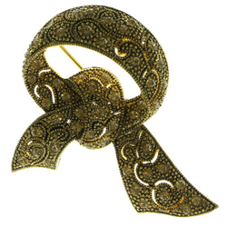 Gold-Tone & Yellow Colored Metal Brooch-Pin With Crystal Accents #LQP342