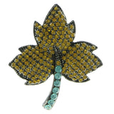 Maple Leaf Brooch-Pin With Crystal Accents Silver-Tone & Yellow Colored #LQP349