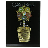 Flower Pot Brooch-Pin With Crystal Accents Gold-Tone & Multi Colored #LQP350