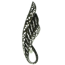 Filigree Brooch-Pin With Bead Accents Silver-Tone & White Colored #LQP353