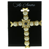 Cross Brooch-Pin With Bead Accents Gold-Tone & White Colored #LQP356