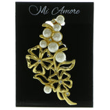 Flowers Brooch-Pin With Bead Accents Gold-Tone & White Colored #LQP359