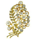Bouquet Brooch-Pin With Crystal Accents Gold-Tone & White Colored #LQP360