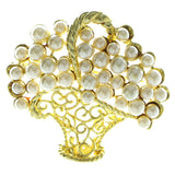 Flower Basket Brooch-Pin With Bead Accents Gold-Tone & White Colored #LQP361