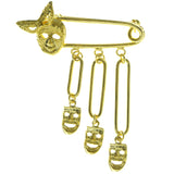 Mascarade Masks Brooch-Pin With Drop Accents  Gold-Tone Color #LQP363