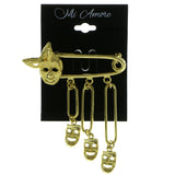 Mascarade Masks Brooch-Pin With Drop Accents  Gold-Tone Color #LQP363