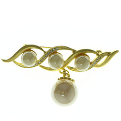 Gold-Tone & White Colored Metal Brooch-Pin With Bead Accents #LQP364