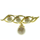 Gold-Tone & White Colored Metal Brooch-Pin With Bead Accents #LQP364