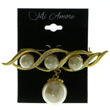 Gold-Tone & White Colored Metal Brooch-Pin With Bead Accents #LQP364