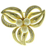 Flower Brooch-Pin With Crystal Accents Gold-Tone & White Colored #LQP365