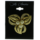 Flower Brooch-Pin With Crystal Accents Gold-Tone & White Colored #LQP365