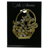 Flower Basket Brooch-Pin With Crystal Accents  Gold-Tone Color #LQP366
