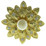 Flower Brooch-Pin With Crystal Accents Gold-Tone & White Colored #LQP369
