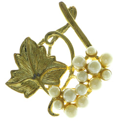 Grape Vine Brooch-Pin With Bead Accents Gold-Tone & White Colored #LQP370