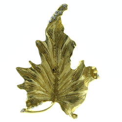 Leaf Brooch-Pin With Crystal Accents  Gold-Tone Color #LQP371
