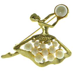 Dancers Brooch-Pin With Bead Accents Gold-Tone & White Colored #LQP372