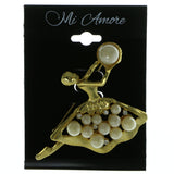 Dancers Brooch-Pin With Bead Accents Gold-Tone & White Colored #LQP372