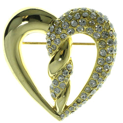 Heart Brooch-Pin With Crystal Accents  Gold-Tone Color #LQP375
