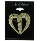 Heart Brooch-Pin With Crystal Accents  Gold-Tone Color #LQP375