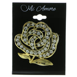 Rose Brooch-Pin With Crystal Accents  Gold-Tone Color #LQP377