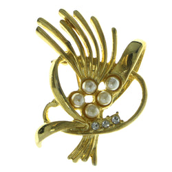 Gold-Tone & White Colored Metal Brooch-Pin With Bead Accents #LQP378