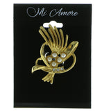 Gold-Tone & White Colored Metal Brooch-Pin With Bead Accents #LQP378