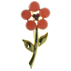 Flower Brooch Pin With Crystal Accents Gold-Tone & Pink Colored #LQP37